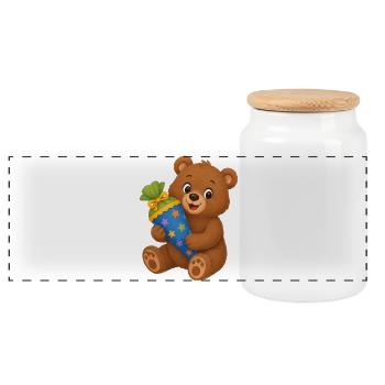 Süßer Bär mit Schultüte zum Schulanfang  - Panorama Keksdose mit Holzdeckel - Weiß - Vorne