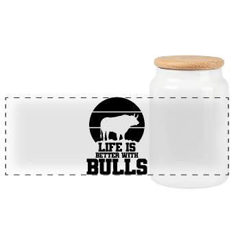 Stier Spruch Humor - Panorama Keksdose mit Holzdeckel - Weiß - Vorne