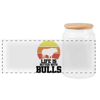 Stier Spruch Humor - Panorama Keksdose mit Holzdeckel - Weiß - Vorne