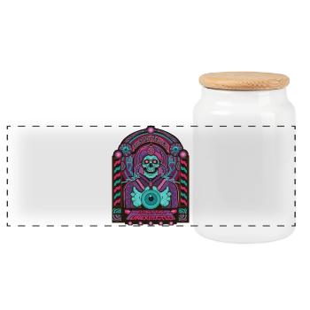 Fortune Teller Schädel Neon Tarot - Panorama Keksdose mit Holzdeckel - Weiß - Vorne