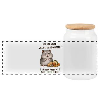 Hamster Hunger: Viel Essen, Noch Mehr Futter - Panorama Keksdose mit Holzdeckel - Weiß - Vorne