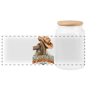 Mein Pferd bekommt die ungeschnittene Version – Western-Humor - Panorama Keksdose mit Holzdeckel - Weiß - Vorne