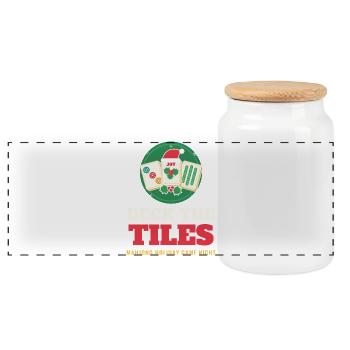 Deck die Steine – lustiges Mahjong-Weihnachtsspiel - Panorama Keksdose mit Holzdeckel - Weiß - Vorne