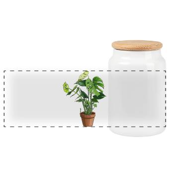 Monstera im Topf – Dschungelblätter - Panorama Keksdose mit Holzdeckel - Weiß - Vorne