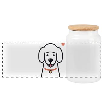 Süßer Hund mit rotem Halsband und Herz - Panorama Keksdose mit Holzdeckel - Weiß - Vorne