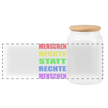Menschenrechte statt rechte Menschen Links Antifa - Panorama Keksdose mit Holzdeckel - Weiß - Vorne