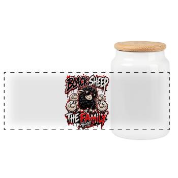 Black Sheep of the Family Funny Rebel Sheep Design - Panorama Keksdose mit Holzdeckel - Weiß - Vorne