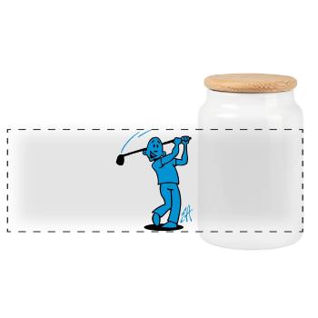 Swing into Laughter: Golf Design - Panoramic Cookie Jar with Wooden Lid - white - Front