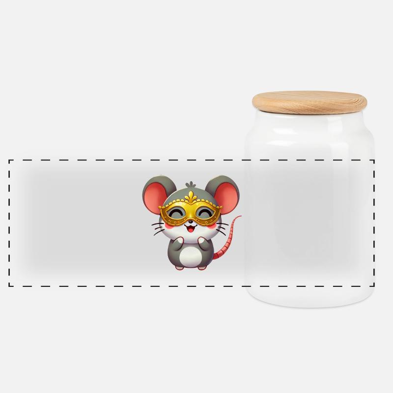 Süße Cartoon Maus Mardi Gras Karneval - Panorama Keksdose mit Holzdeckel - Weiß