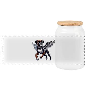 Elegant Dog Angel Boxer with Wings Heart - Panoramic Cookie Jar with Wooden Lid - white - Front