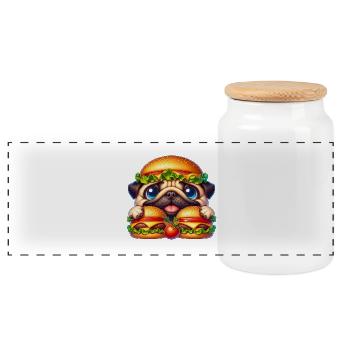 Drôle de carlin avec burger Fast Food - Boîte à biscuits avec couvercle en bois - blanc - Devant