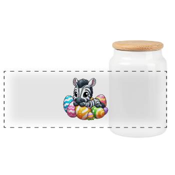 Süßes Osterzebra mit Ei Cartoon - Panorama Keksdose mit Holzdeckel - Weiß - Vorne