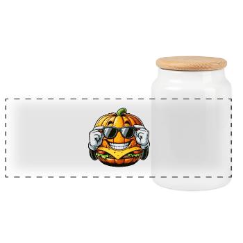 Drôle citrouille burger bande dessinée restauration rapide Halloween - Boîte à biscuits avec couvercle en bois - blanc - Devant