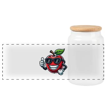 Cool Apple Fruit with Sunglasses - Panoramic Cookie Jar with Wooden Lid - white - Front