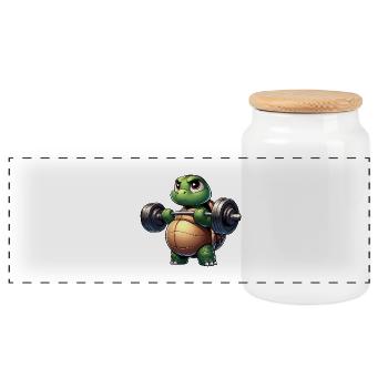 Funny turtle with dumbbell fitness humor - Panoramic Cookie Jar with Wooden Lid - white - Front