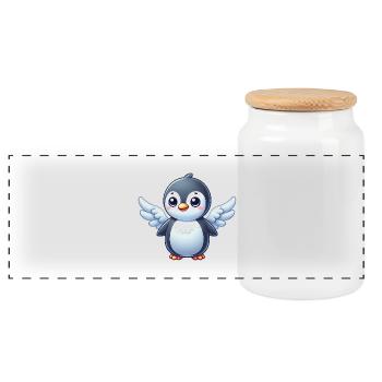 Süßer Pinguin Comic Engel mit Flügeln - Panorama Keksdose mit Holzdeckel - Weiß - Vorne