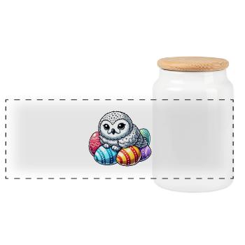 Süße Eule Osterei Cartoon Ostern Chillen - Panorama Keksdose mit Holzdeckel - Weiß - Vorne