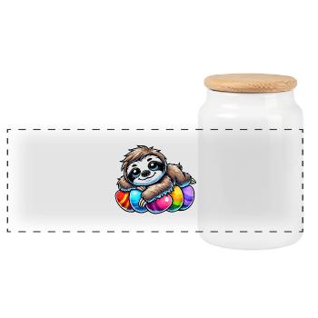 Cute Sloth Easter Easter Egg Cartoon Chilling - Panoramic Cookie Jar with Wooden Lid - white - Front