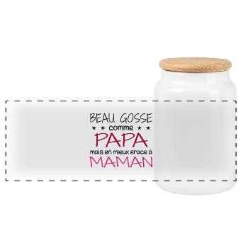 Beau gosse comme papa en mieux grâce à maman - Boîte à biscuits avec couvercle en bois - blanc - Devant