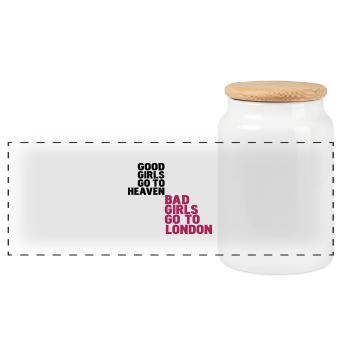 good girls go to heaven bad girls go to london - Panoramic Cookie Jar with Wooden Lid - white - Front