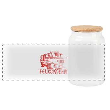 W50 Feuerwehr Spritze IFA - Panorama Keksdose mit Holzdeckel - Weiß - Vorne
