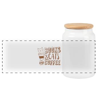 books cats and coffee - Panoramic Cookie Jar with Wooden Lid - white - Front