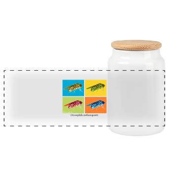 Pop Art Drosophila - Panorama Keksdose mit Holzdeckel - Weiß - Vorne