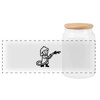 Pompier - ligne - Boîte à biscuits avec couvercle en bois - blanc - Devant