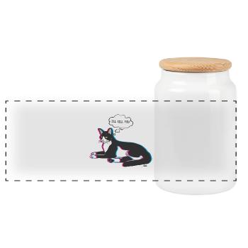 cat i'll kill you - Panoramic Cookie Jar with Wooden Lid - white - Front