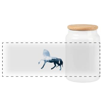 horse - Panoramic Cookie Jar with Wooden Lid - white - Front