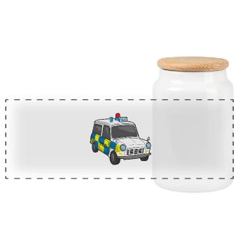 Police Car - Panoramic Cookie Jar with Wooden Lid - white - Front