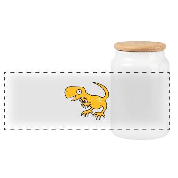 Dinosaur, dinosaur, Tyrannosaurus Rex - Panoramic Cookie Jar with Wooden Lid - white - Front