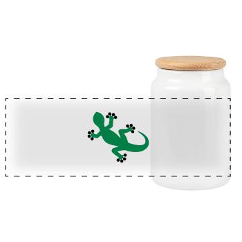 Gecko / Eidechse - Panorama Keksdose mit Holzdeckel - Weiß - Vorne