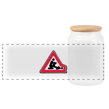 road sign deformed position love - Panoramic Cookie Jar with Wooden Lid - white - Front