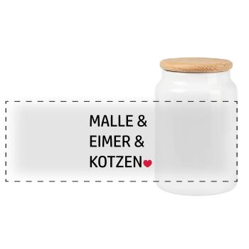 Mallorca Gruppen Sprüche Malle & Eimer & kotzen - Panorama Keksdose mit Holzdeckel - Weiß - Vorne