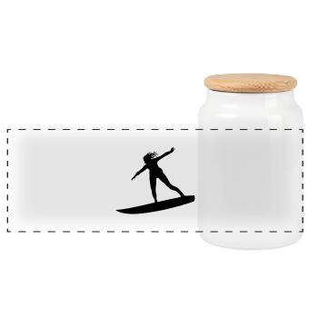 Surfing female eu - Panoramic Cookie Jar with Wooden Lid - white - Front