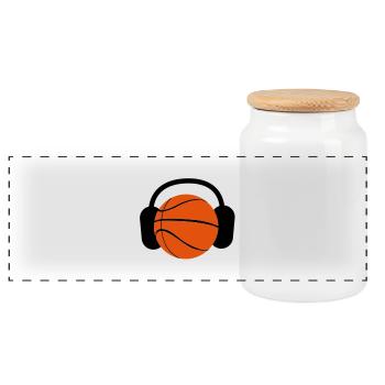 BASKETBALL mit Kopfhörern Musik zu hören - Panorama Keksdose mit Holzdeckel - Weiß - Vorne