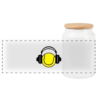 headphones headphones dj audio tennis - Panoramic Cookie Jar with Wooden Lid - white - Front