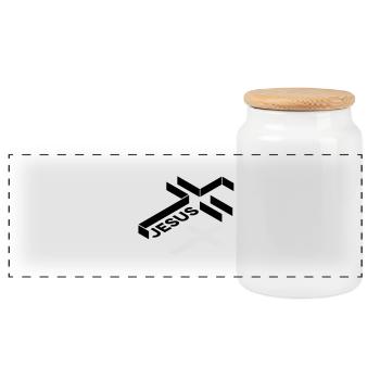 Jesus Cross - Panoramic Cookie Jar with Wooden Lid - white - Front