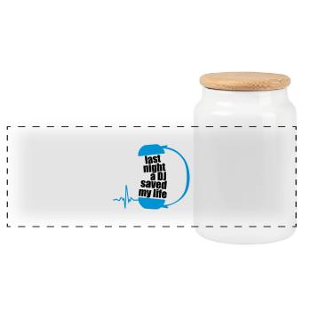 last night a dj saved my life - Panoramic Cookie Jar with Wooden Lid - white - Front