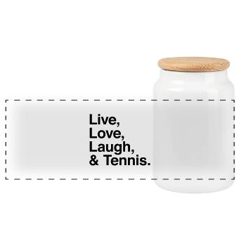 rire vivant d'amour et tennis - Boîte à biscuits avec couvercle en bois - blanc - Devant