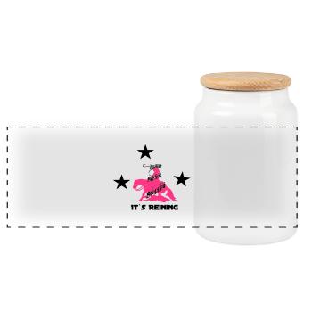 Reining Westernreiter Sliding Stop - Panorama Keksdose mit Holzdeckel - Weiß - Vorne