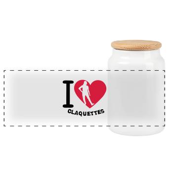 i love tap Heart 2 - Panoramic Cookie Jar with Wooden Lid - white - Front