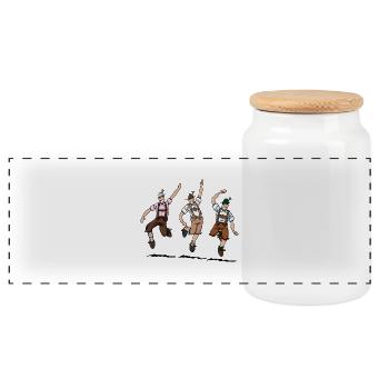 Three Dancing Lederhosen Men - Panorama Keksdose mit Holzdeckel - Weiß - Vorne