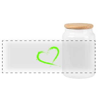 Heart Design Brush Green Light Green - Panoramic Cookie Jar with Wooden Lid - white - Front