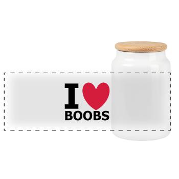 I Love Boobs - Panoramic Cookie Jar with Wooden Lid - white - Front
