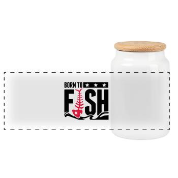 born_to_fish_fe2 - Panoramic Cookie Jar with Wooden Lid - white - Front
