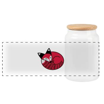 Sleepy Fox - Panoramic Cookie Jar with Wooden Lid - white - Front