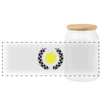 tennis ball wreath - Panoramic Cookie Jar with Wooden Lid - white - Front