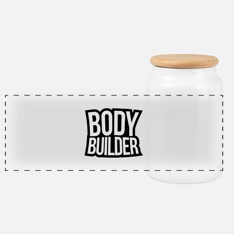 Bodybuilder text - Panorama Keksdose mit Holzdeckel - Weiß